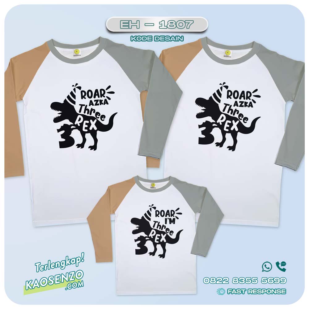 Baju Kaos Couple Keluarga Dinosaurus | Kaos Kaos Family Custom Dinosaurus | Kaos Motif Dinosaurus - EH 1807