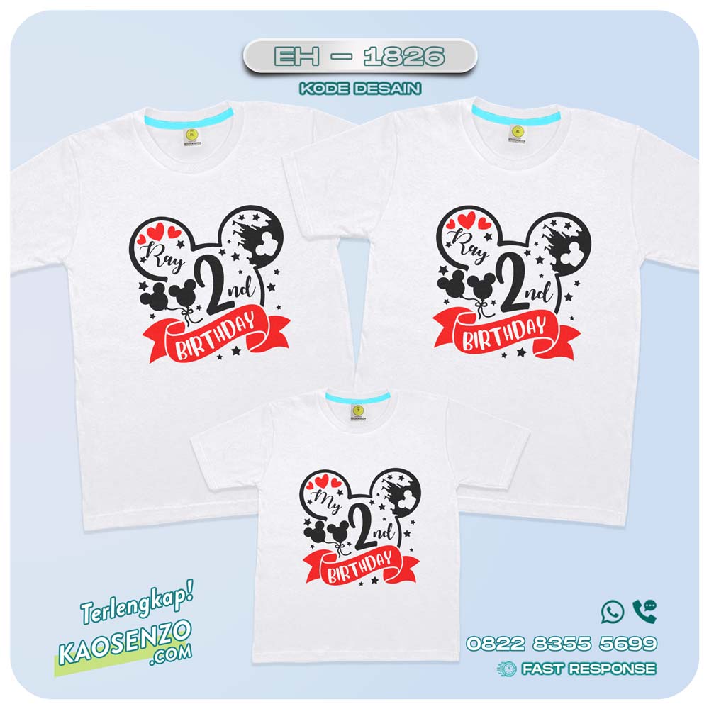 Baju Kaos Couple Keluarga | Kaos Ultah Custom Mickey Mouse | Kaos Motif Mickey Mouse- EH - 1826