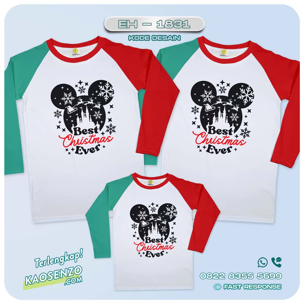 Baju Kaos Couple Keluarga | Kaos Family Custom Mickey Mouse Natal | Kaos Motif Mickey Christmas - EH - 1831