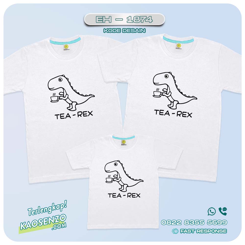 Baju Kaos Couple Keluarga Dinosaurus | Kaos Kaos Family Custom Dinosaurus | Kaos Motif Dinosaurus - EH 1874