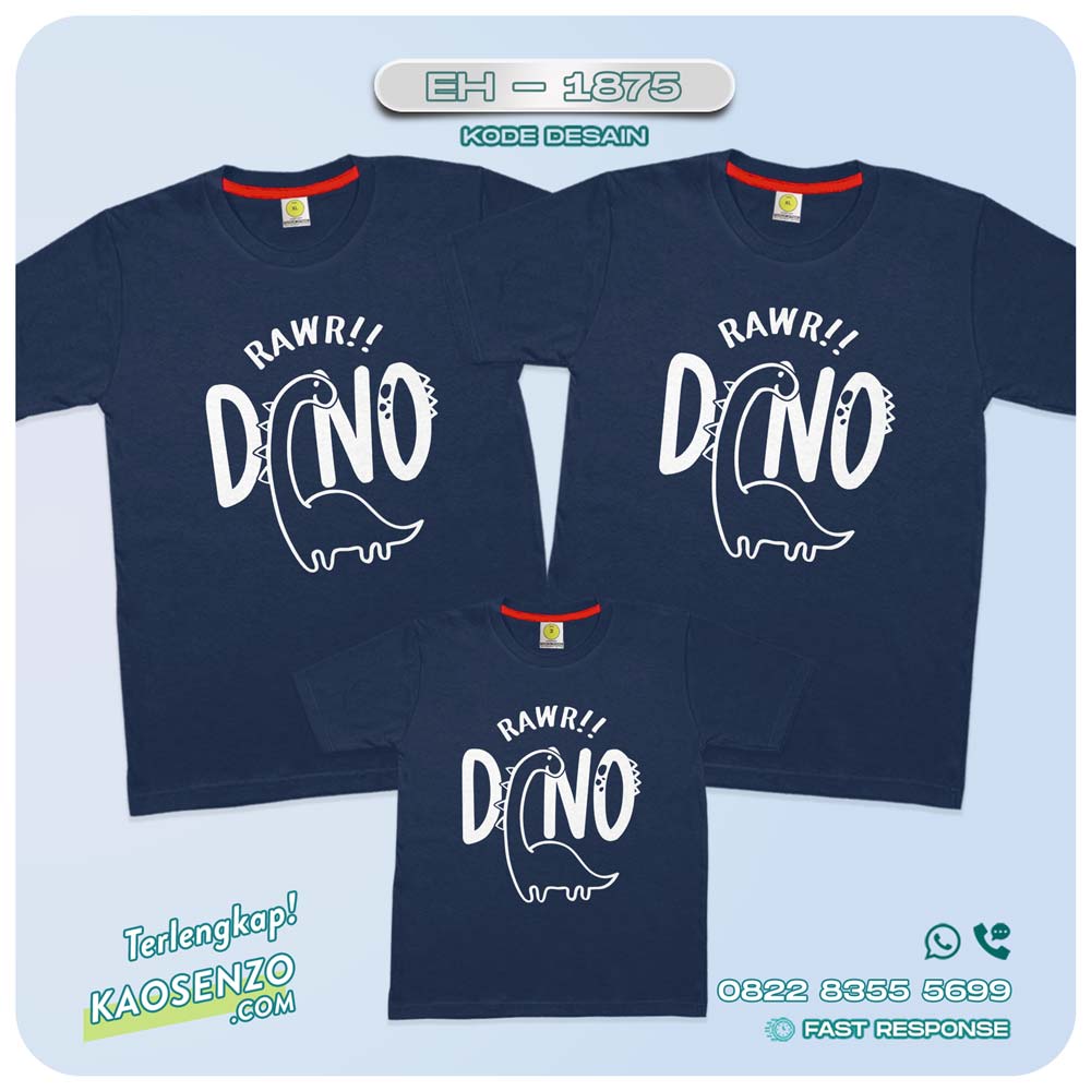 Baju Kaos Couple Keluarga Dinosaurus | Kaos Kaos Family Custom Dinosaurus | Kaos Motif Dinosaurus - EH 1875