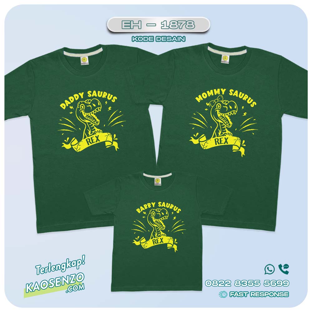 Baju Kaos Couple Keluarga Dinosaurus | Kaos Kaos Family Custom Dinosaurus | Kaos Motif Dinosaurus - EH 1878