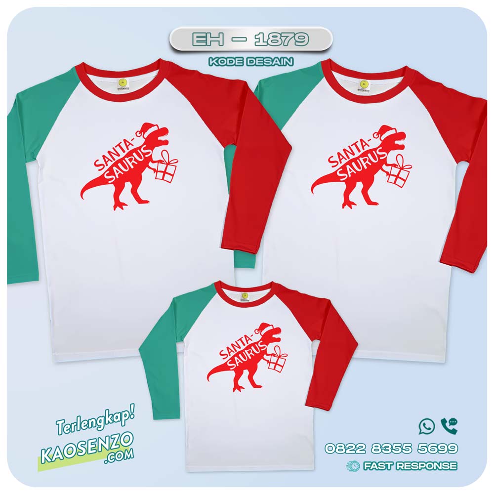 Baju Kaos Couple Keluarga Dinosaurus Natal | Kaos Kaos Family Custom Dinosaurus Santa | Kaos Motif Dinosaurus - EH 1879