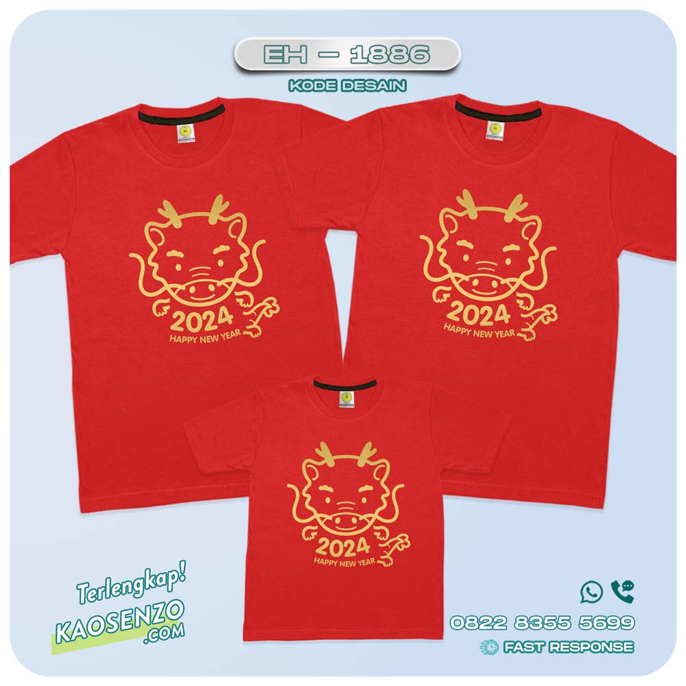 Baju Kaos Couple Keluarga Imlek | Kaos Family Custom Chinese New Year | Kaos Imlek - EH 1886