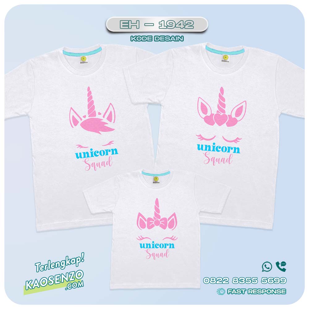 Baju Kaos Couple Keluarga Unicorn | Kaos Ultah Anak | Kaos Family Custom | Kaos Unicorn - EH 1942