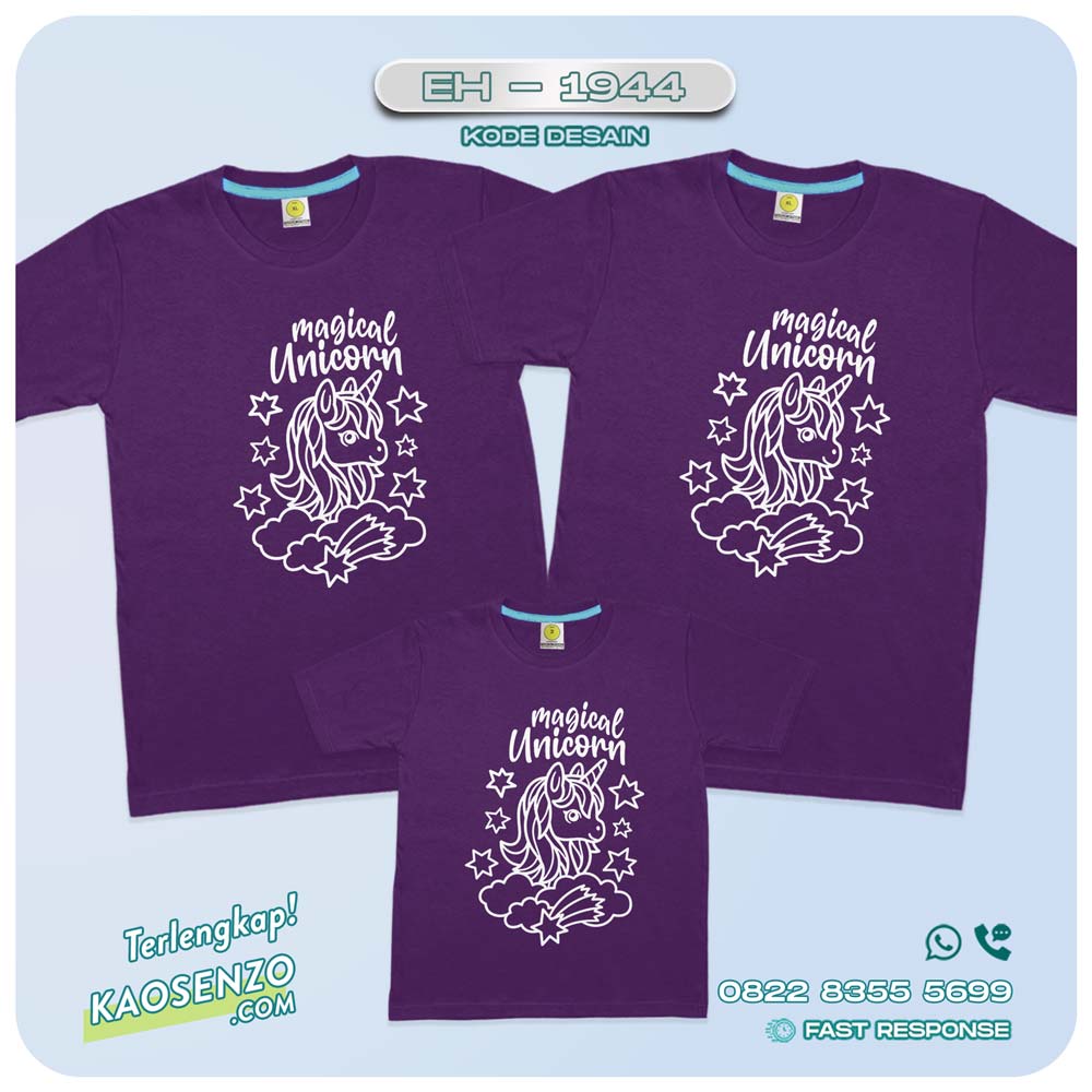 Baju Kaos Couple Keluarga Unicorn | Kaos Ultah Anak | Kaos Family Custom | Kaos Unicorn - EH 1944