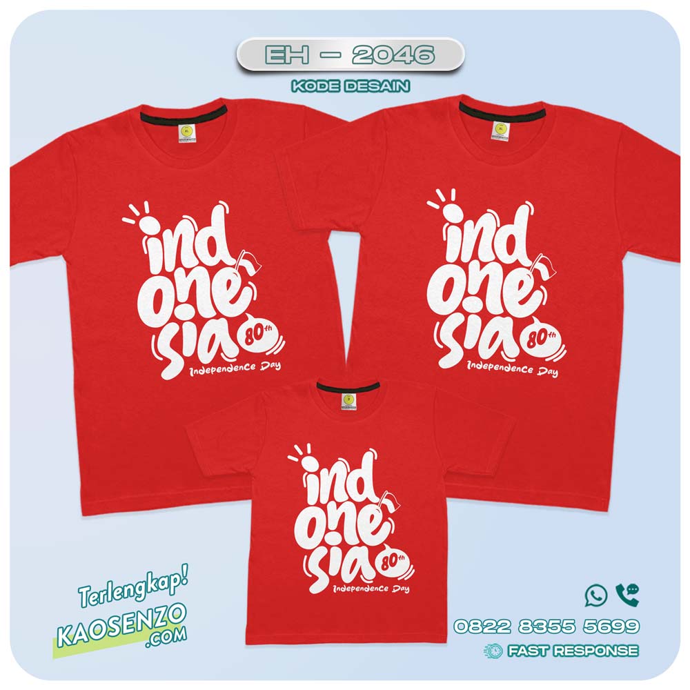 Baju Kaos Couple Keluarga | Kaos Family Custom | Kaos Motif Kemerdekaan - EH - 2046