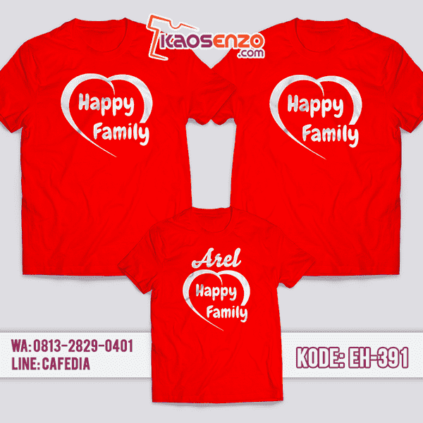 Baju Kaos Couple Keluarga | Kaos Family Motif Happy Family - EH 391