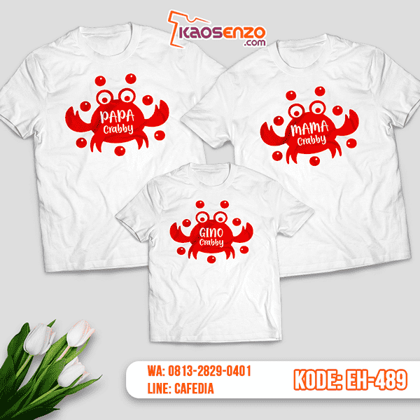 Baju Kaos Couple Keluarga | Kaos Family Custom Motif Crabby - EH 489