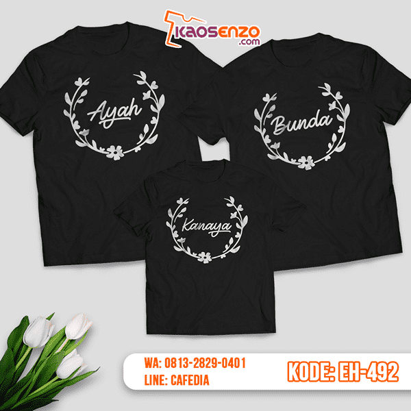 Baju Kaos Couple Keluarga | Kaos Family Custom Motif Floral - EH 492