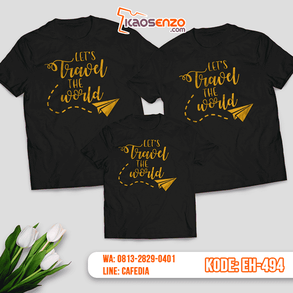 Baju Kaos Couple Keluarga | Kaos Family Custom Let's Travel The World- EH 494