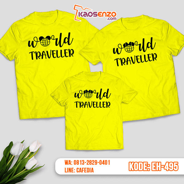 Baju Kaos Couple Keluarga | Kaos Family Custom World Traveller - EH 495