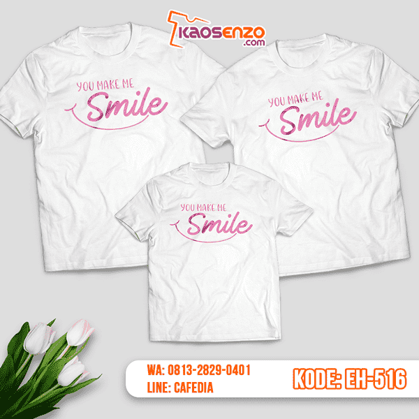 Baju Kaos Couple Keluarga | Kaos Family Custom Text Smile - EH 516