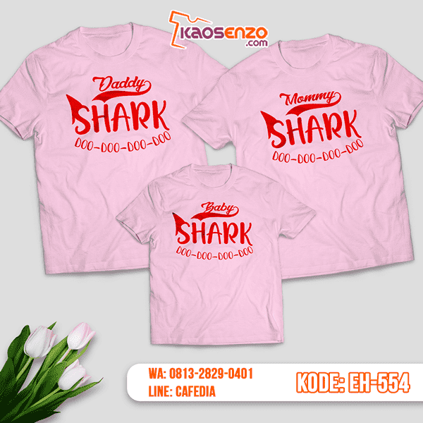 Baju Kaos Couple Keluarga | Kaos Family Custom Motif Baby Shark - EH 554