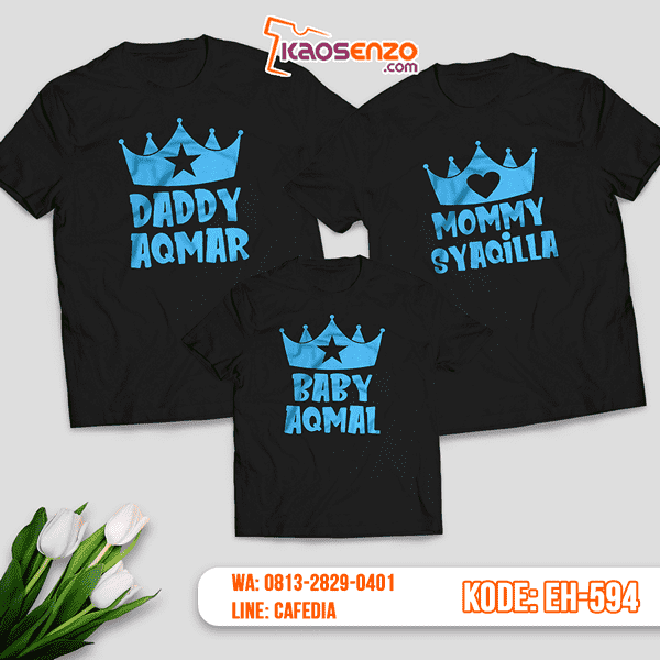 Baju Kaos Couple Keluarga | Kaos Family Custom Motif Crown - EH 594