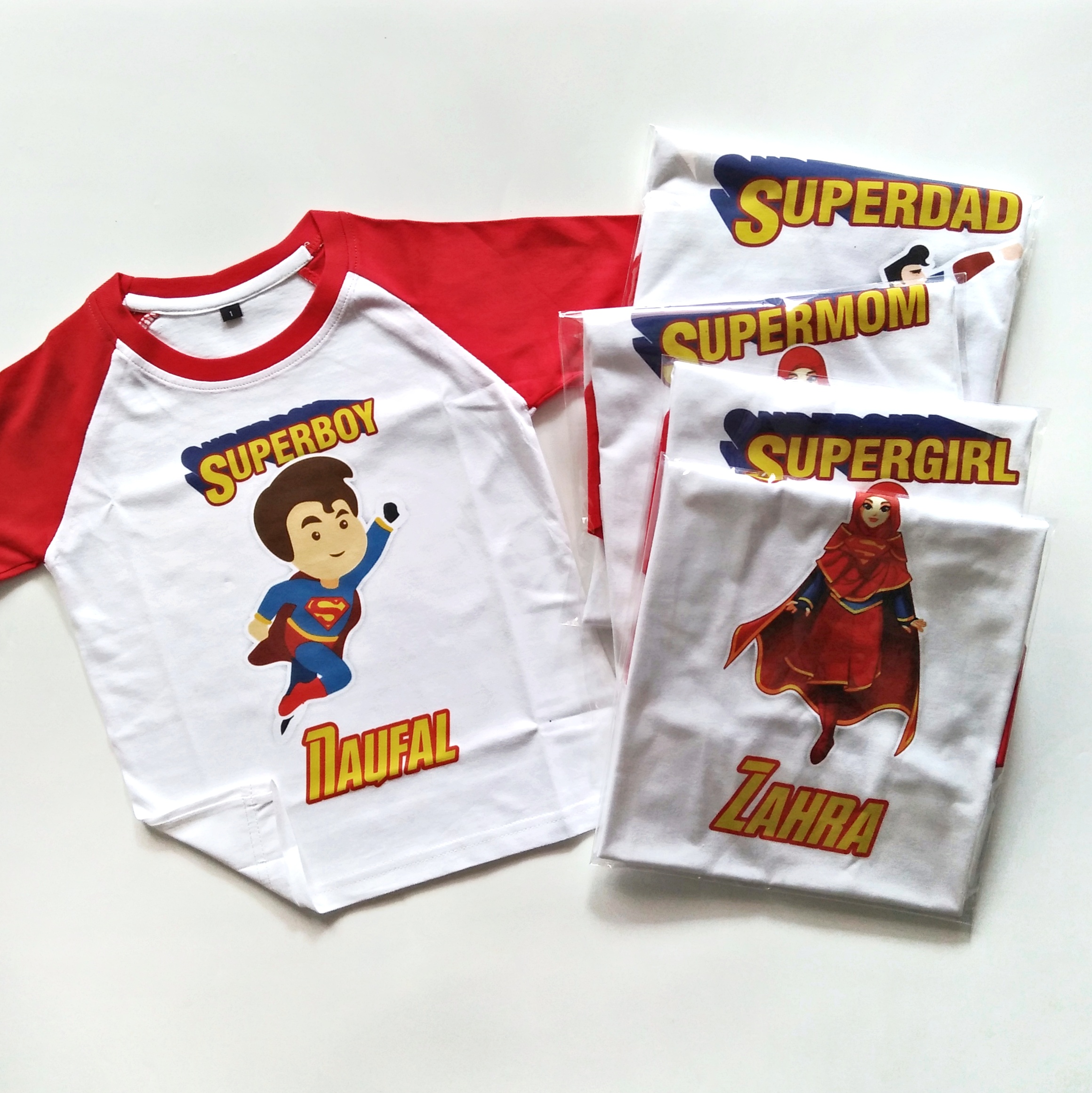 Kaos Couple Keluarga | Kaos Raglan | Kaos Ultah Motif Superman