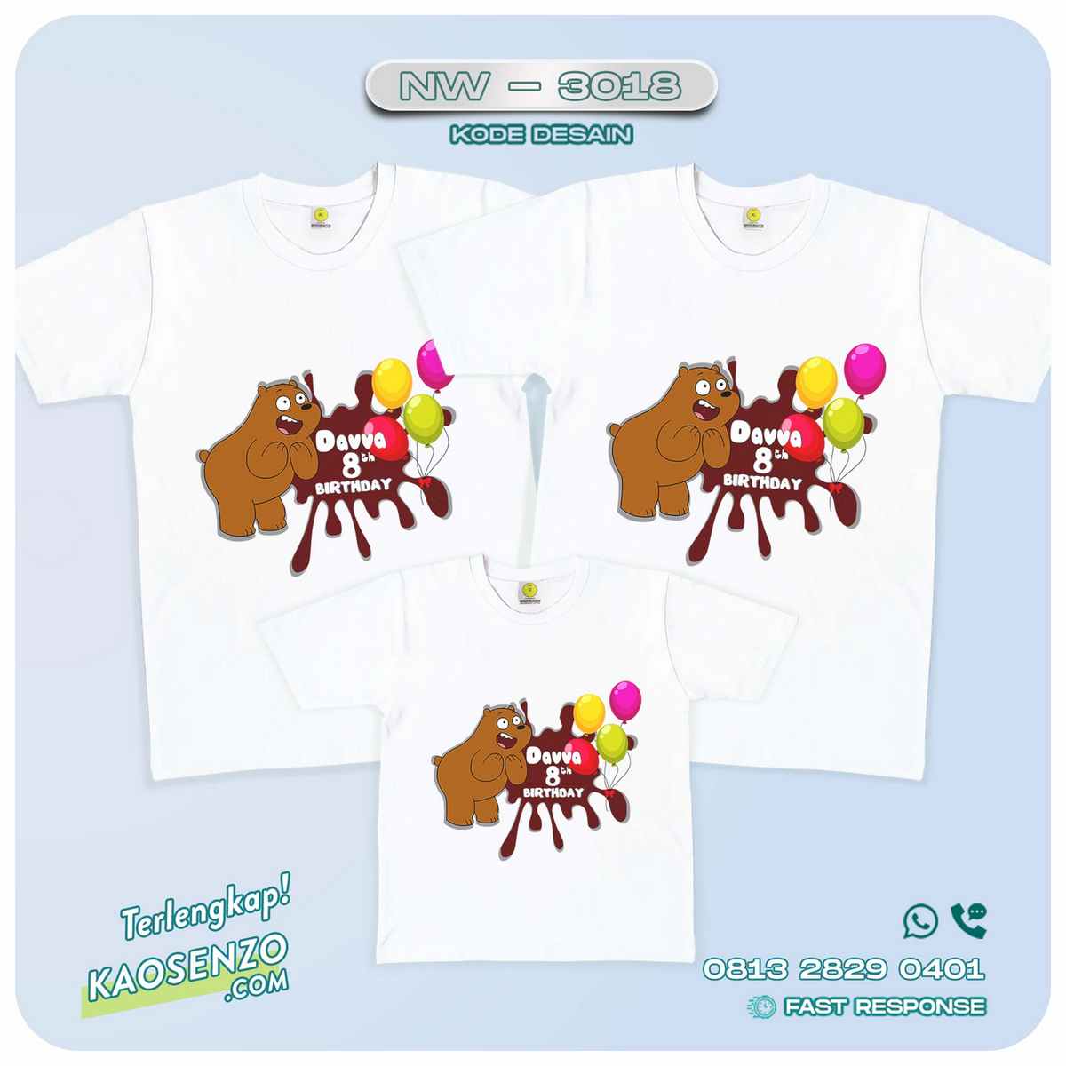 Baju Kaos Couple Keluarga Bare Bears | Kaos Ultah Anak | Kaos Bare Bears - NW 3018