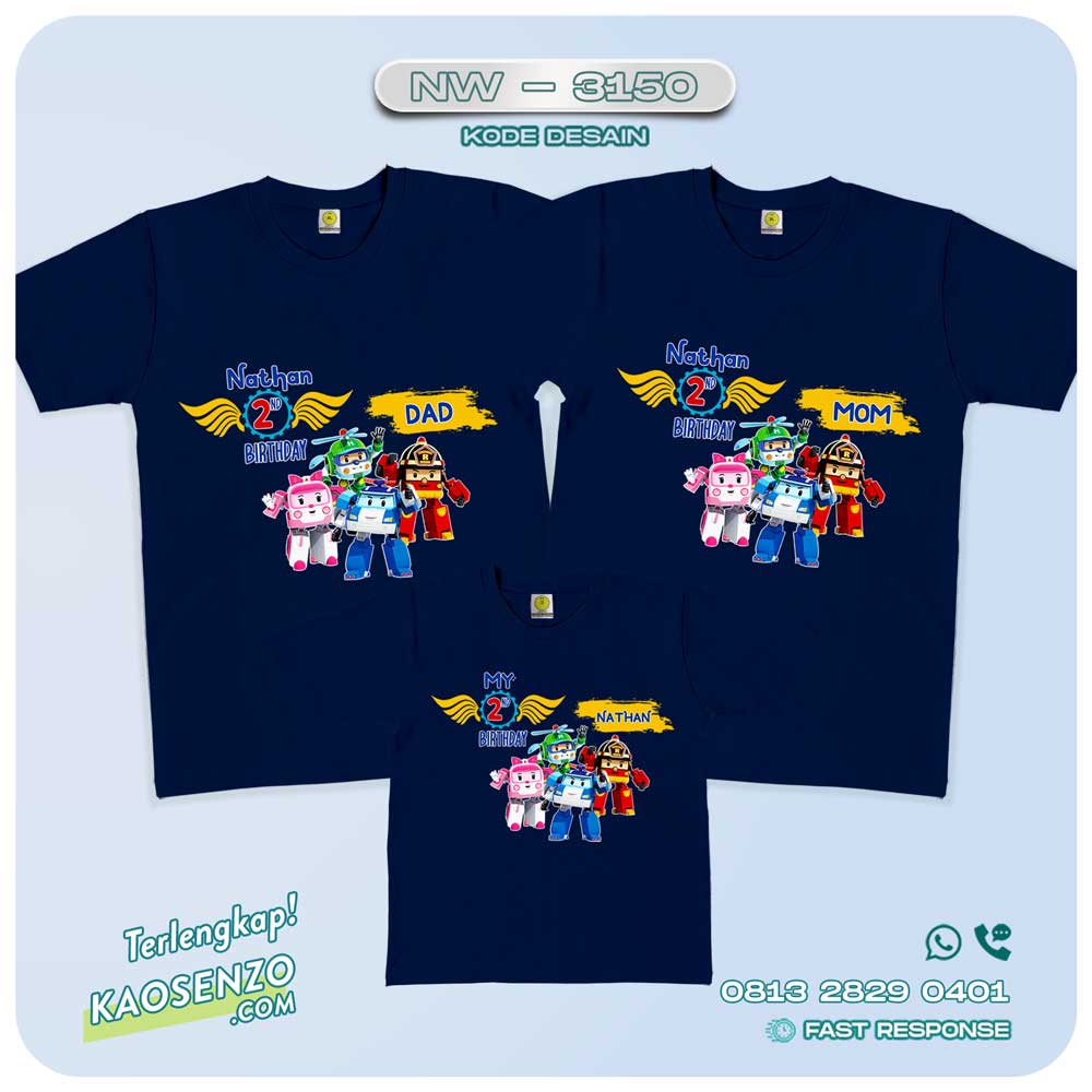 Kaos Couple Keluarga | Kaos Ulang Tahun Anak | Kaos Robocar Poli - NW 3150