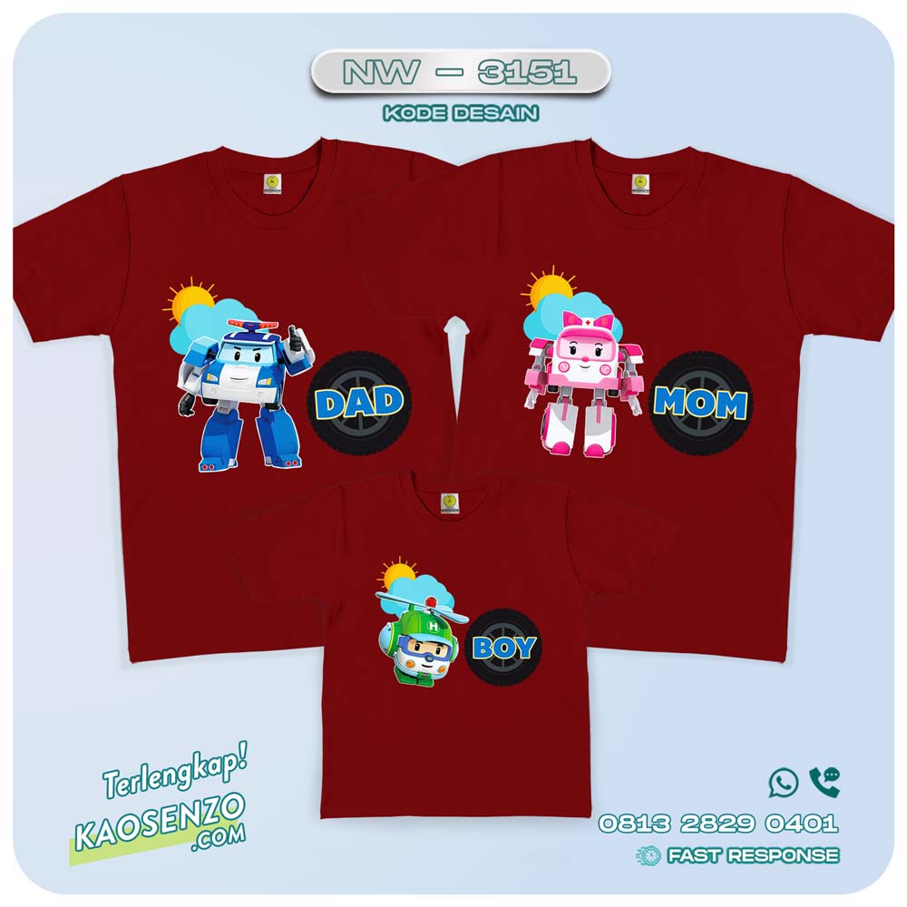 Kaos Couple Keluarga | Kaos Ulang Tahun Anak | Kaos Robocar Poli - NW 3151