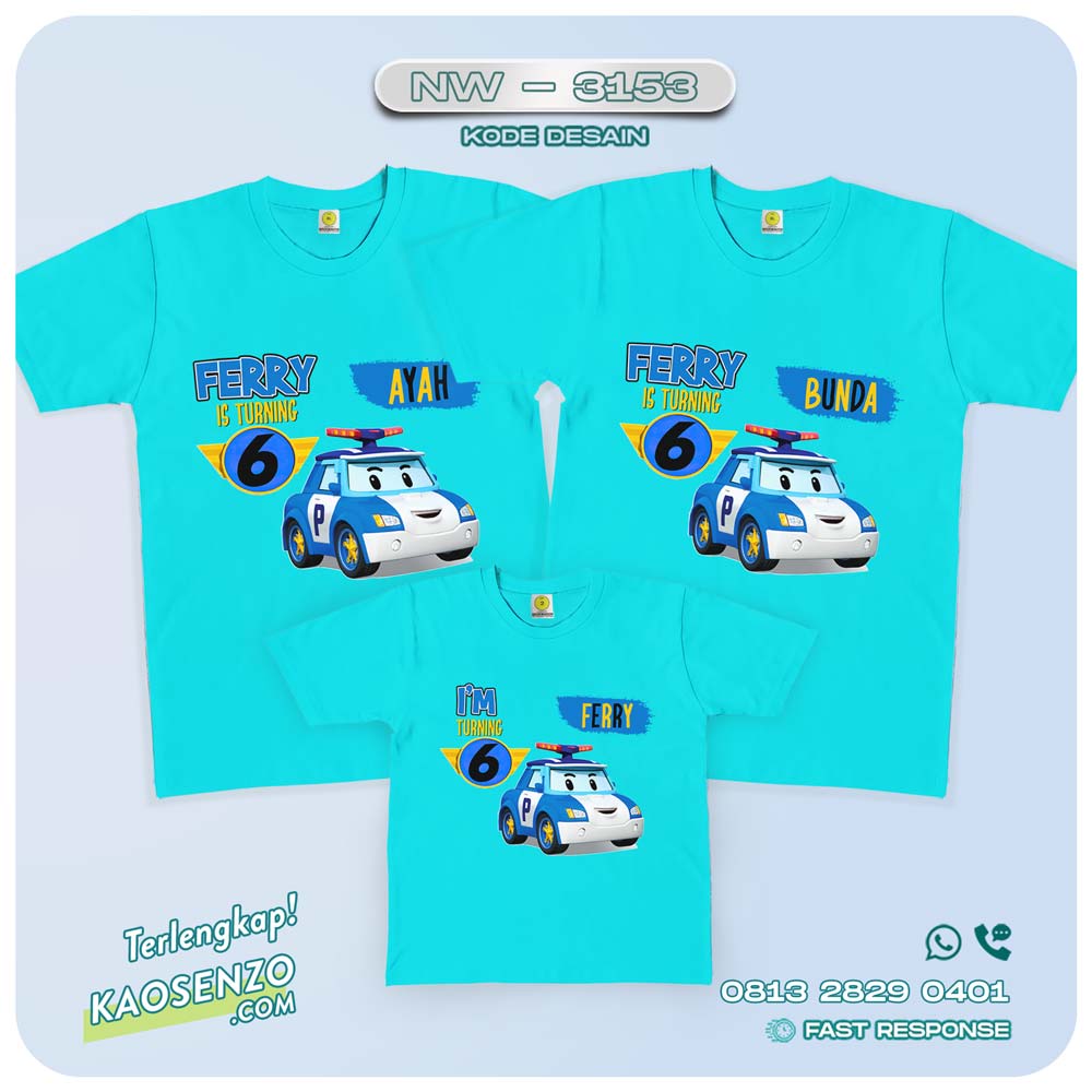 Kaos Couple Keluarga | Kaos Ulang Tahun Anak | Kaos Robocar Poli - NW 3153