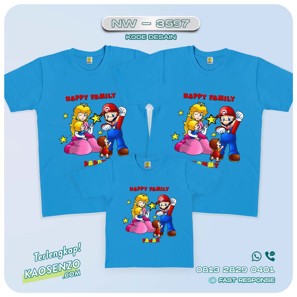 Baju Kaos Couple Keluarga | Kaos Family Custom Super Mario - NW 3597