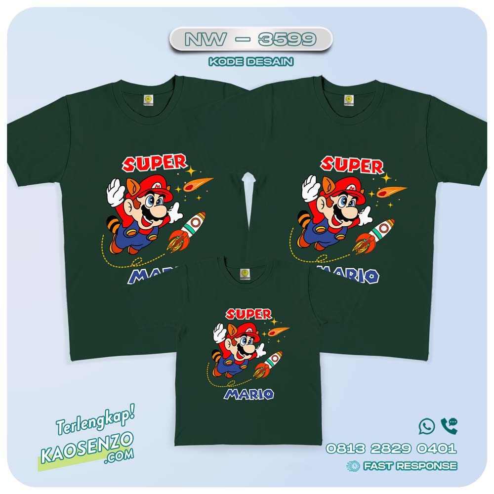 Baju Kaos Couple Keluarga | Kaos Family Custom Super Mario - NW 3599