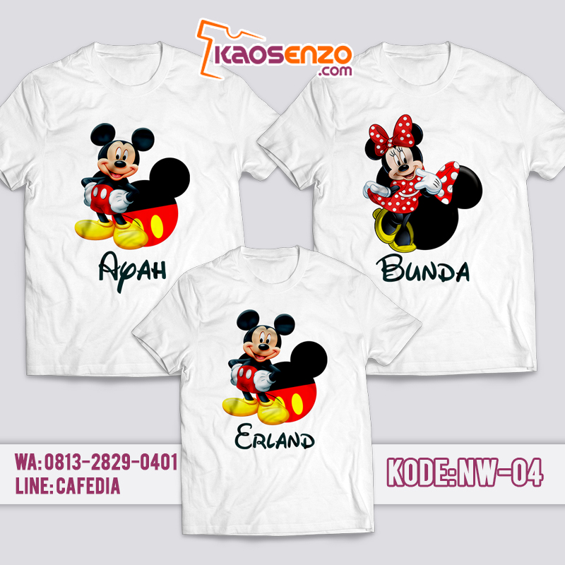 Baju Couple Keluarga | Baju Kaos Ultah Motif Mickey Mouse | Kaos Mickey Mouse Gratis Custom Tulisan