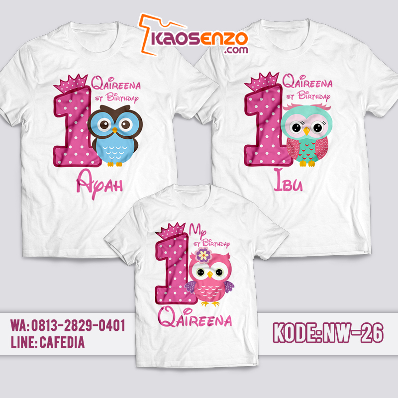 Baju Couple Keluarga | Baju Kaos Owl | Baju Kaos Ultah Motif Owl family