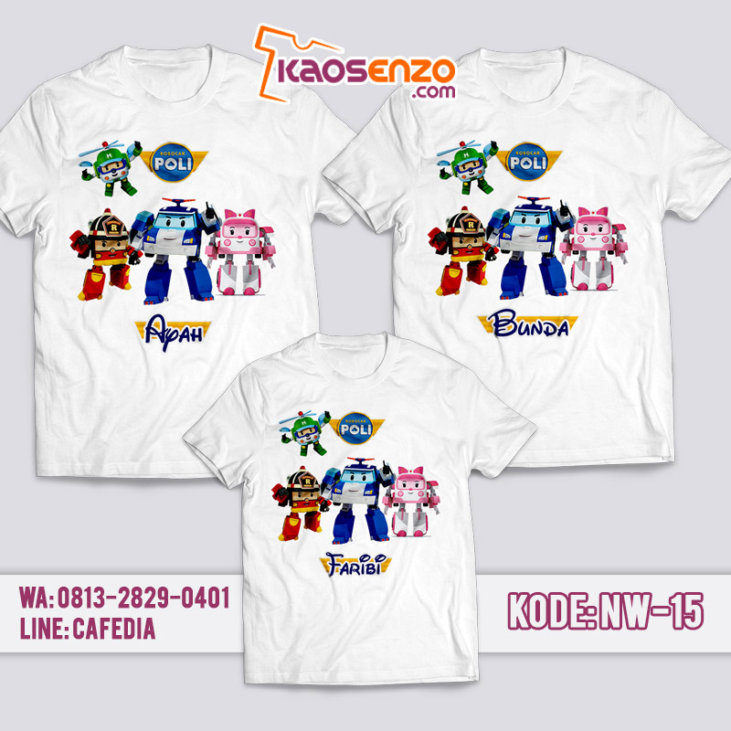 Baju Couple Keluarga | Baju Kaos Robocar Poli | Baju Kaos Ultah Motif Robo Car Poly