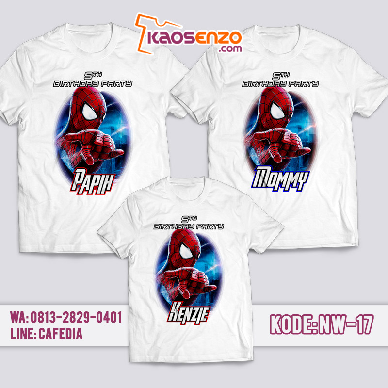 Baju Couple Keluarga | Baju Kaos Spiderman | Baju Kaos Ultah Motif Spiderman