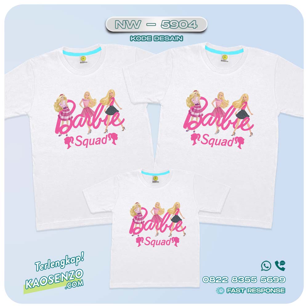 Baju Kaos Couple Keluarga Barbie | Kaos Ultah Custom Barbie | Kaos Barbie - NW 5904