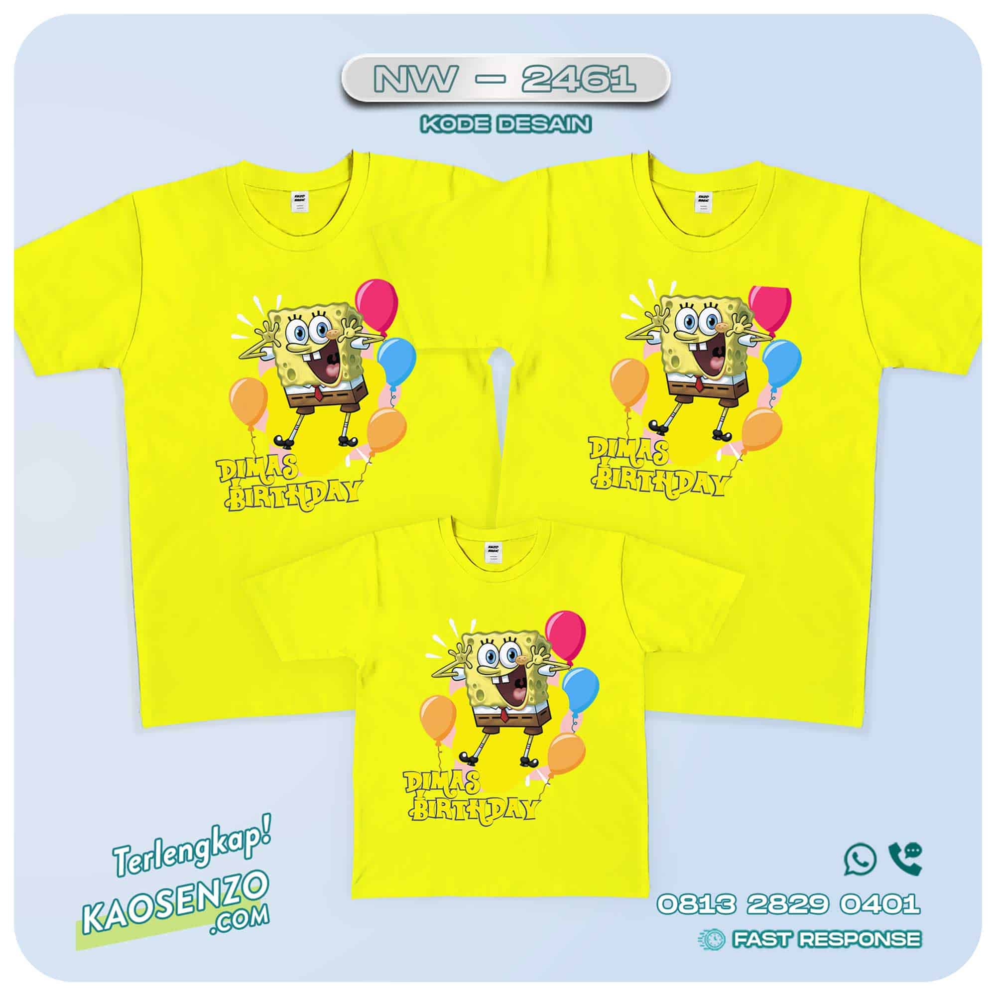 Baju Kaos Couple Keluarga Spongebob | Kaos Family Custom | Kaos Spongebob - NW 2461