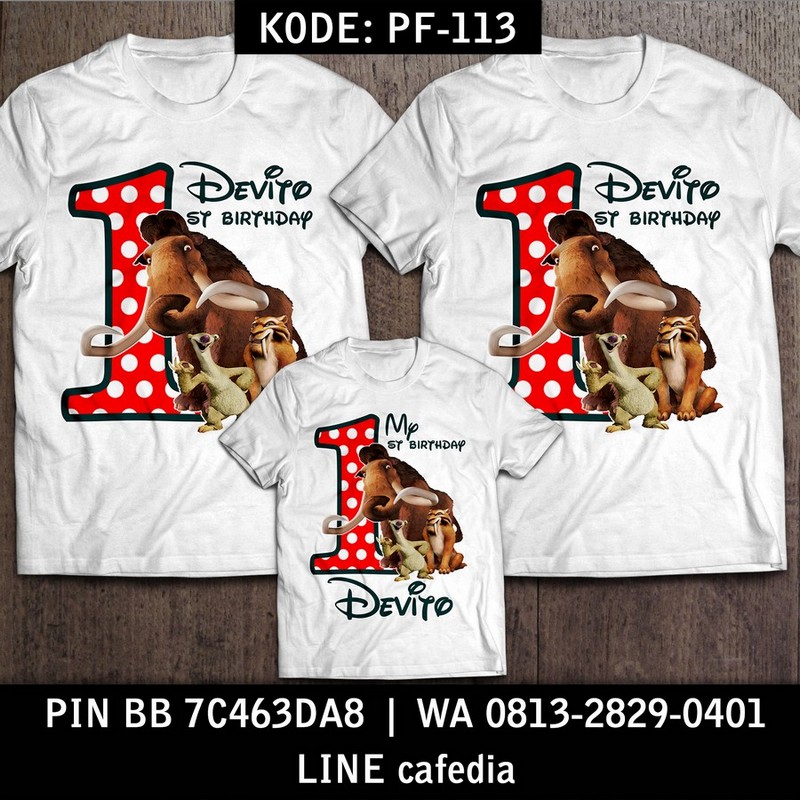 Kaos Couple Keluarga | Kaos Ulang Tahun Anak Ice Age - PF 113