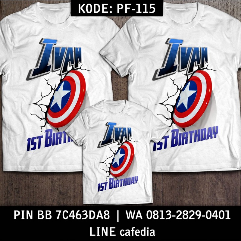 Kaos Couple Keluarga | Kaos Ulang Tahun Anak Captain America - PF 115