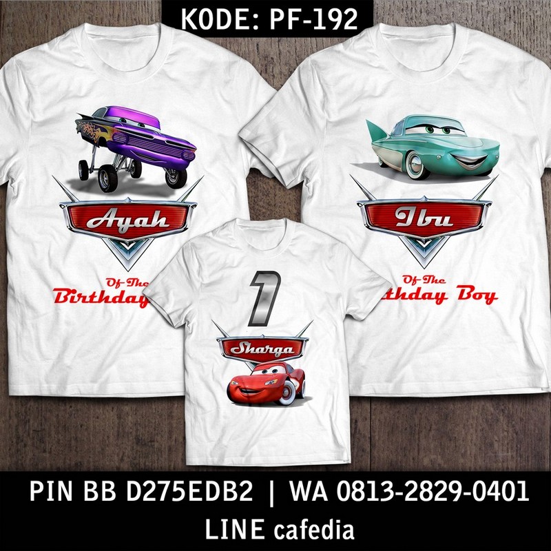 Kaos Couple Keluarga | Kaos Ulang Tahun Anak Cars - PF 192