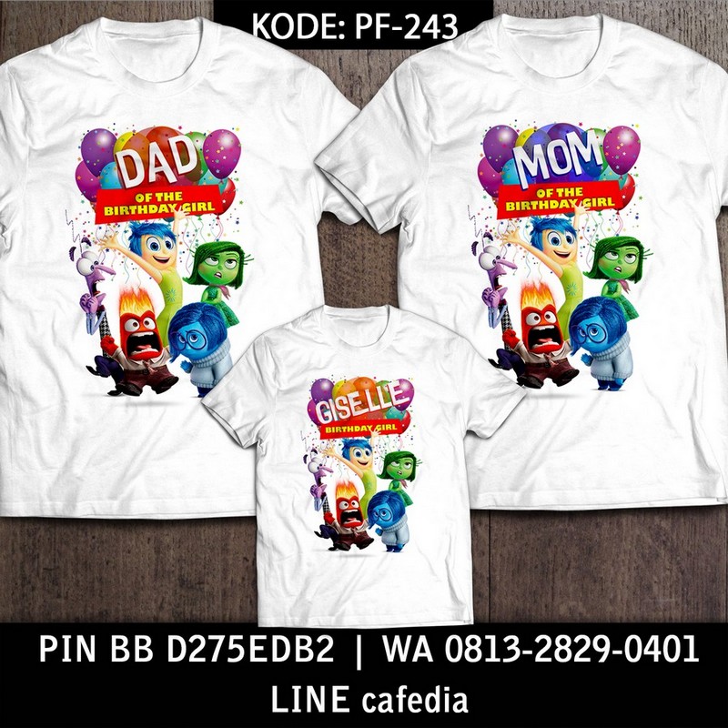 Kaos Couple Keluarga | Kaos Ulang Tahun Anak Inside Out - PF 243