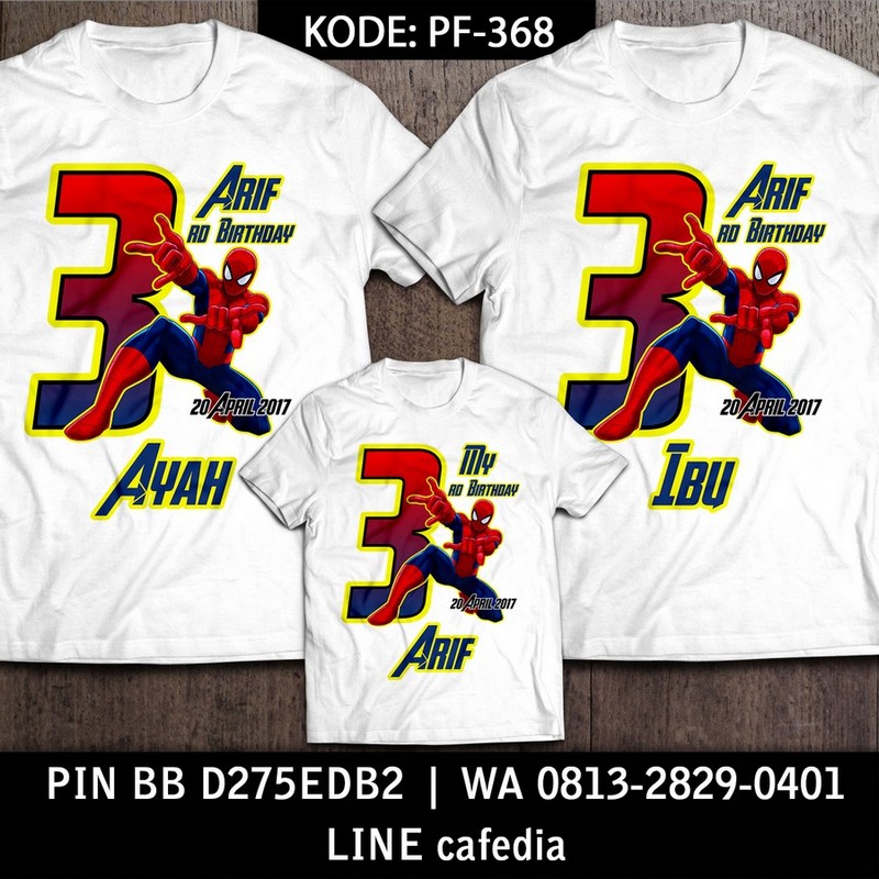 Kaos Couple Keluarga | Kaos Ulang Tahun Anak Spiderman - PF 368