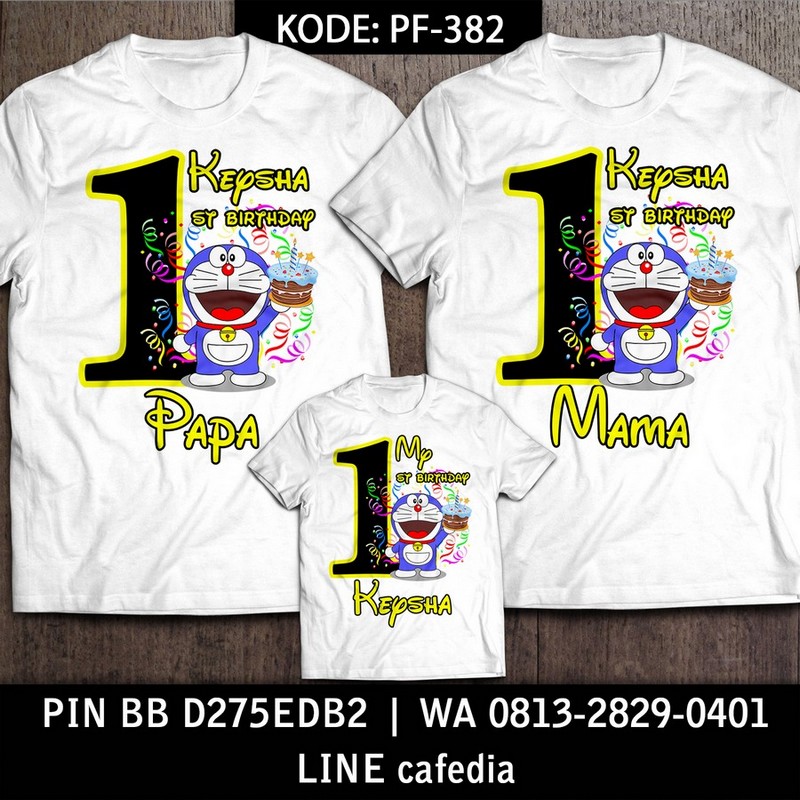 Kaos Couple Keluarga | Kaos Ulang Tahun Anak | Kaos Doraemon - PF 382