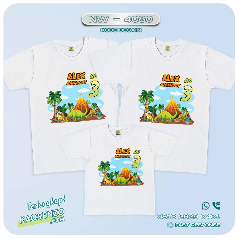 Baju Kaos Couple Keluarga Dinosaurus | Kaos Ultah Anak | Kaos Dinosaurus - NW 4080