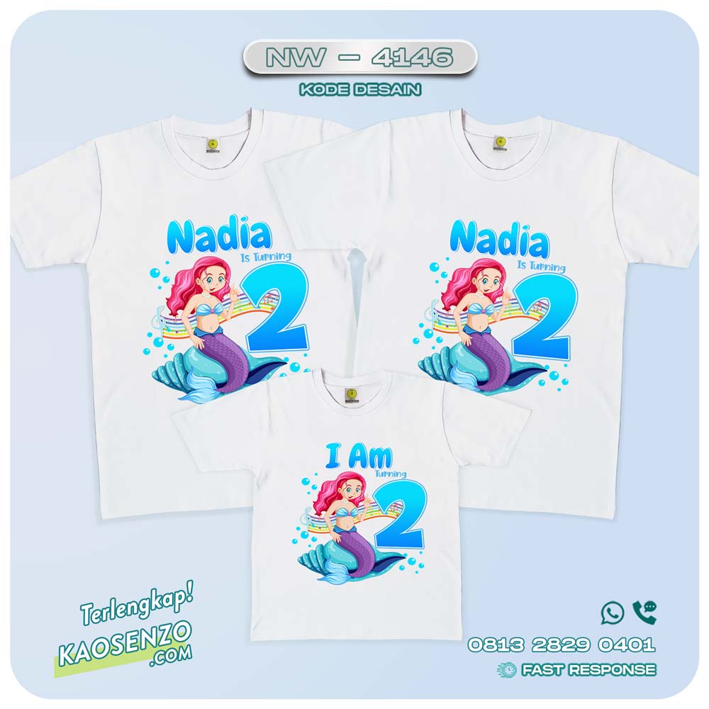 Baju Kaos Couple Keluarga Mermaid | Kaos Ultah Anak | Kaos Mermaid - NW 4146