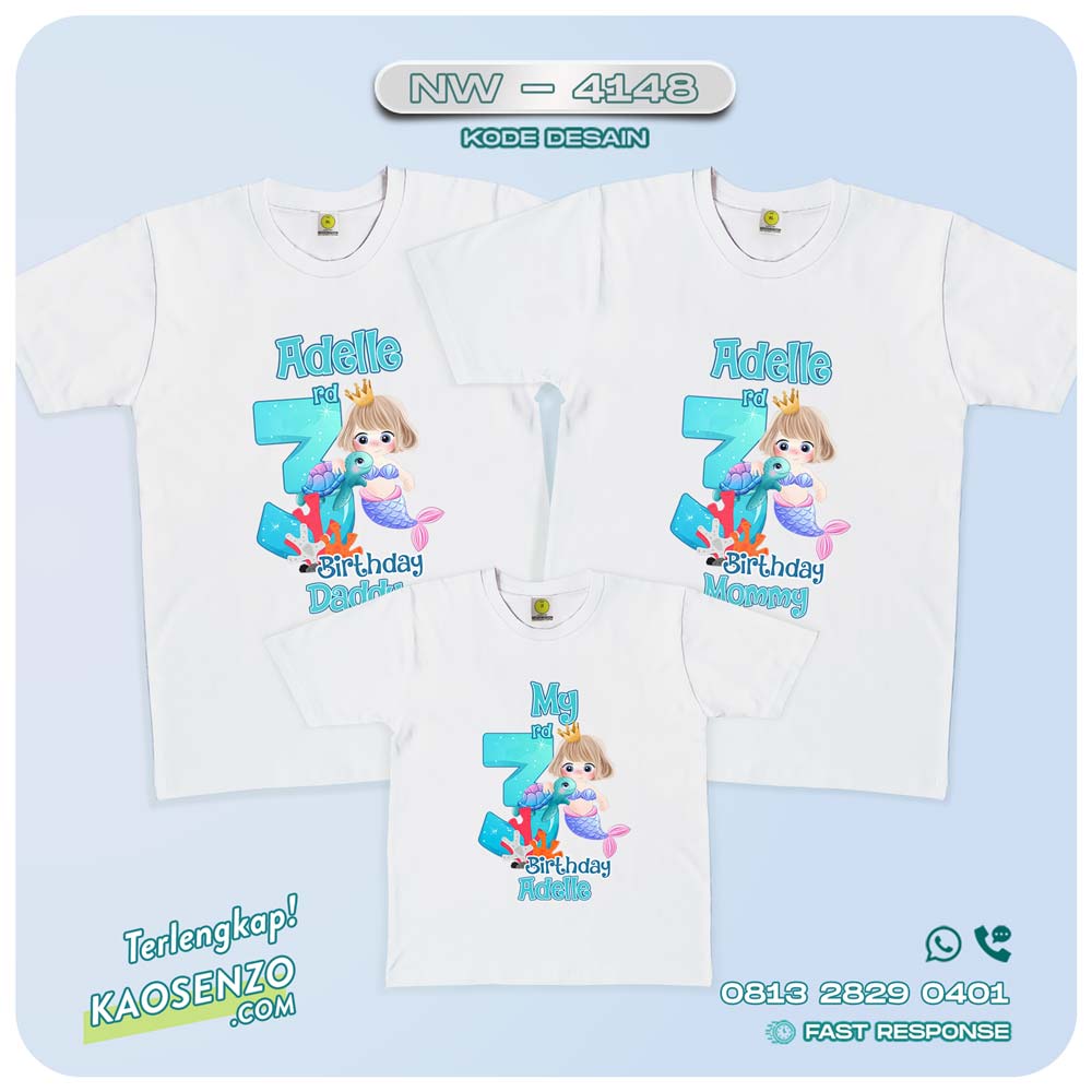 Baju Kaos Couple Keluarga Mermaid | Kaos Ultah Anak | Kaos Mermaid - NW 4148