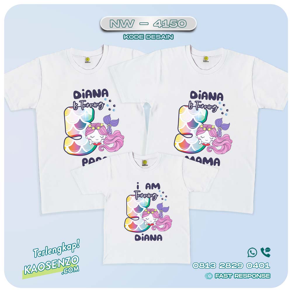 Baju Kaos Couple Keluarga Mermaid | Kaos Ultah Anak | Kaos Mermaid - NW 4150