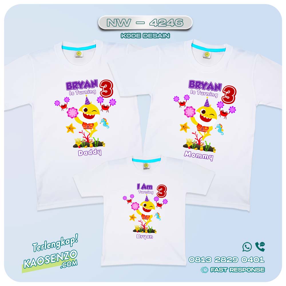 Baju Kaos Couple Keluarga Baby Shark | Kaos Family Custom | Kaos Baby Shark - NW 4246