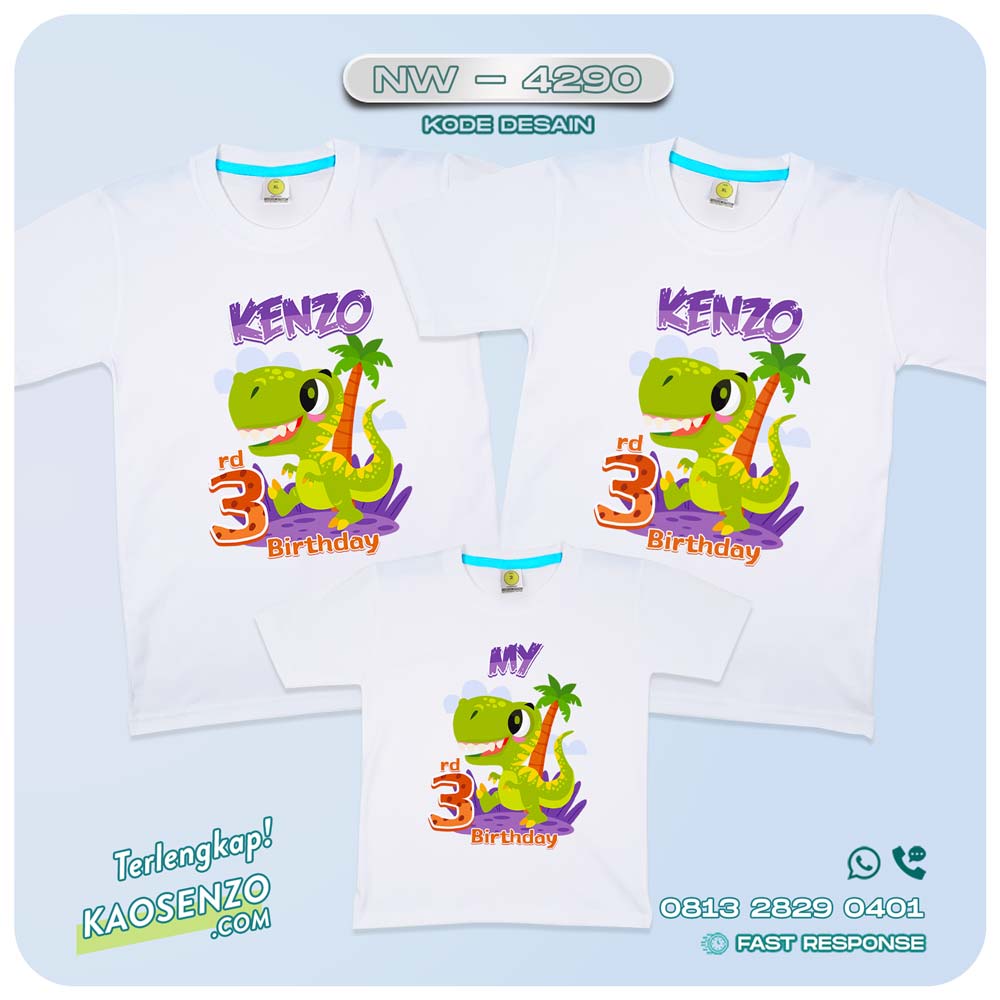 Baju Kaos Couple Keluarga Dinosaurus | Kaos Ultah Anak | Kaos Dinosaurus - NW 4290