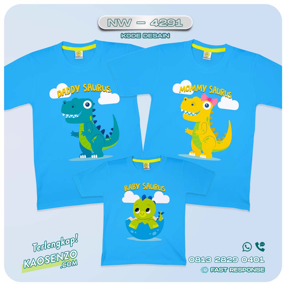 Baju Kaos Couple Keluarga Dinosaurus | Kaos Ultah Anak | Kaos Dinosaurus - NW 4291