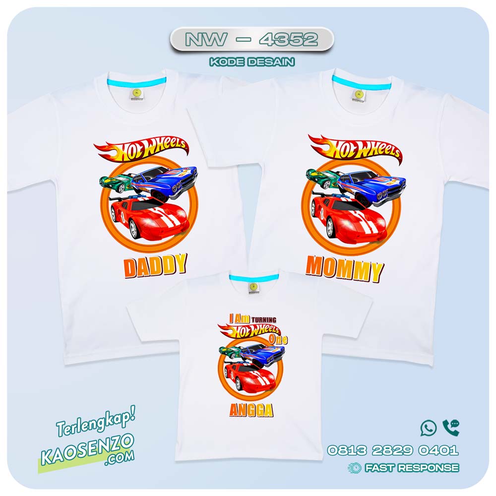 Baju Kaos Couple Keluarga Hotwheels | Kaos Ultah Anak | Kaos Hotwheels - NW 4352