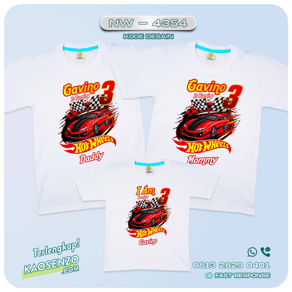 Baju Kaos Couple Keluarga Hotwheels | Kaos Ultah Anak | Kaos Hotwheels - NW 4354