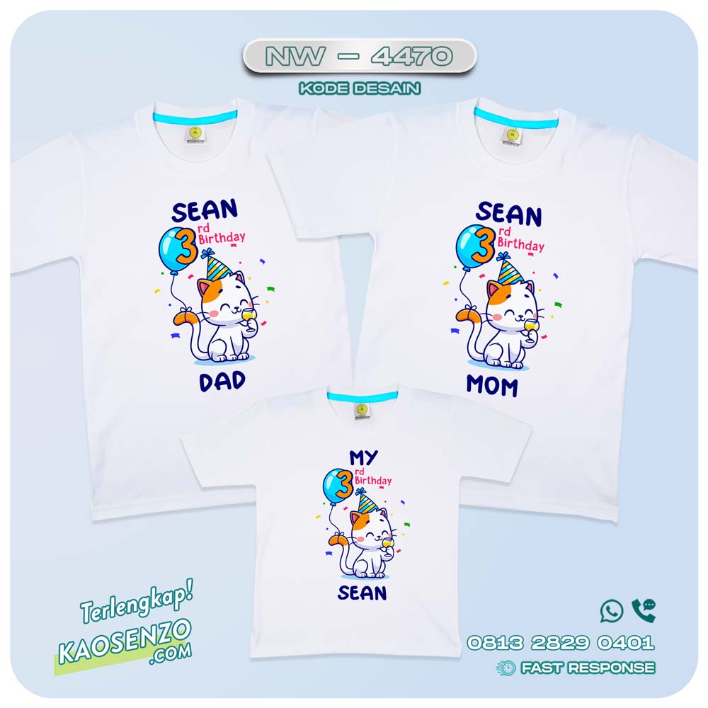 Baju Kaos Couple Keluarga Cute Cat | Kaos Family Custom | Kaos Ulang Tahun Anak | Kaos Motif Kucing - NW 4470