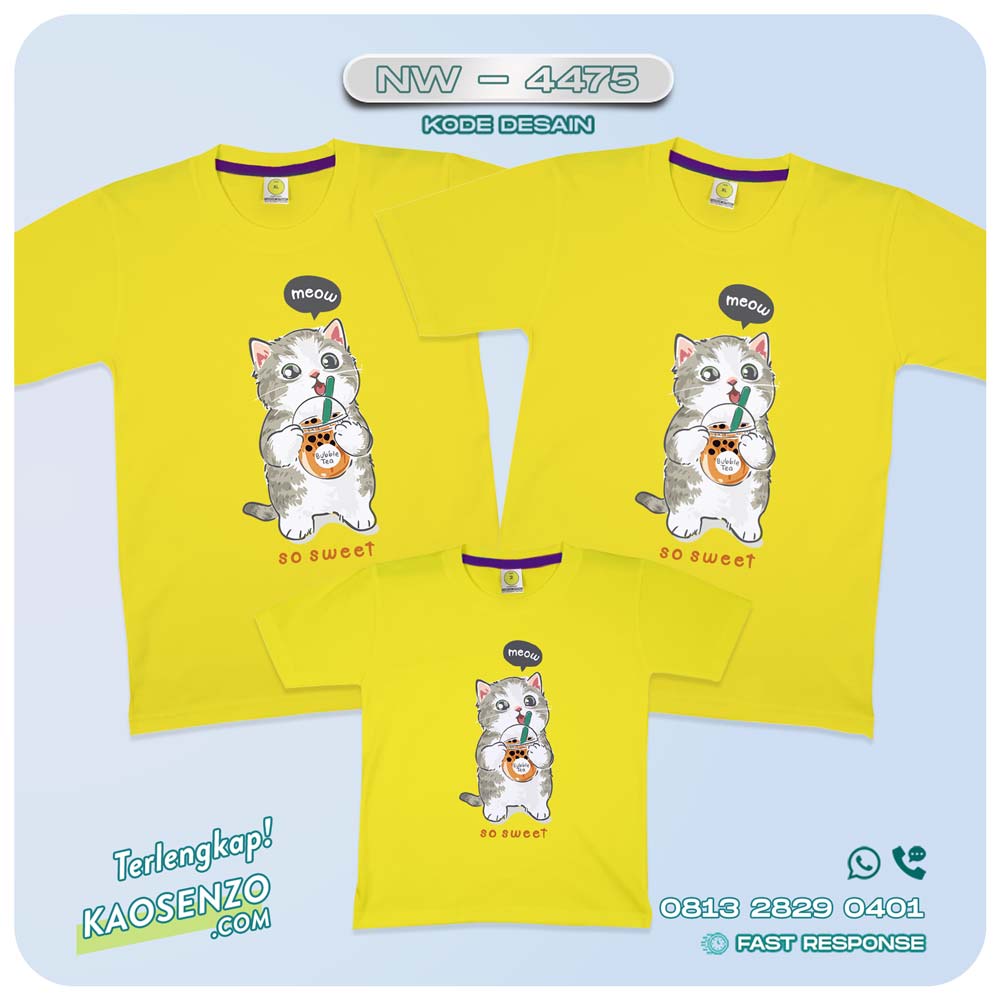 Baju Kaos Couple Keluarga Cute Cat | Kaos Family Custom | Kaos Motif Kucing - NW 4475