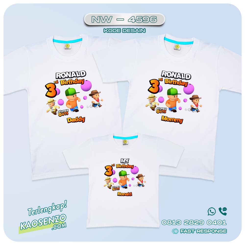 Baju Kaos Couple Keluarga Stumble Guys | Kaos Family Custom | Kaos Ultah Anak | Kaos Game Stumble Guys - NW 4596